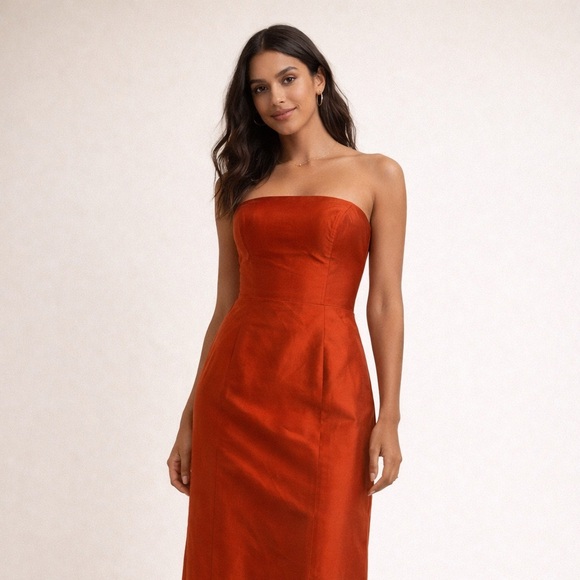 simple silhouettes Dresses & Skirts - Simple Silhouettes Silk Burnt Orange Strapless Fit and Flare Cocktail Size 2